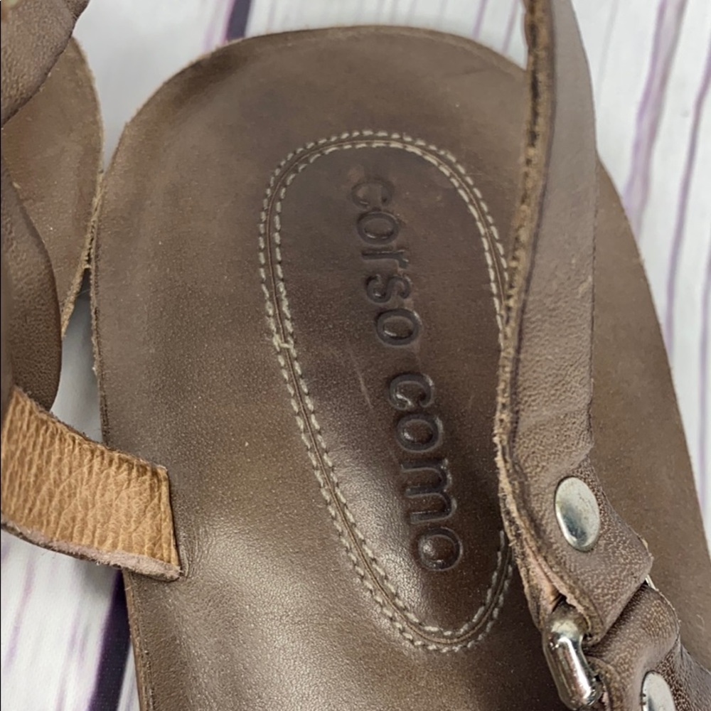 Corso Como 7.5 Brown Leather Toe Wrap Flat Sandal - Picture 5 of 9